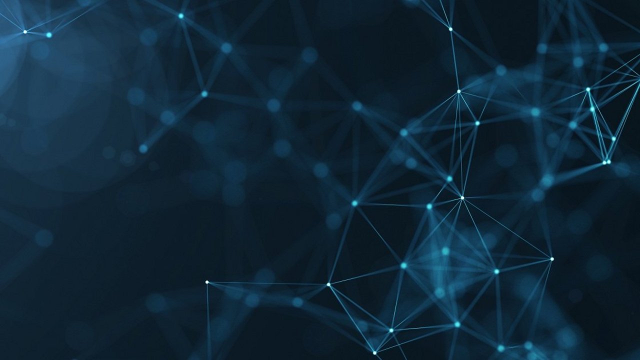 Ein Blaues Volumen in welchem helle Lichtpunkte durch linien verbunden geometrisch Formen bilden